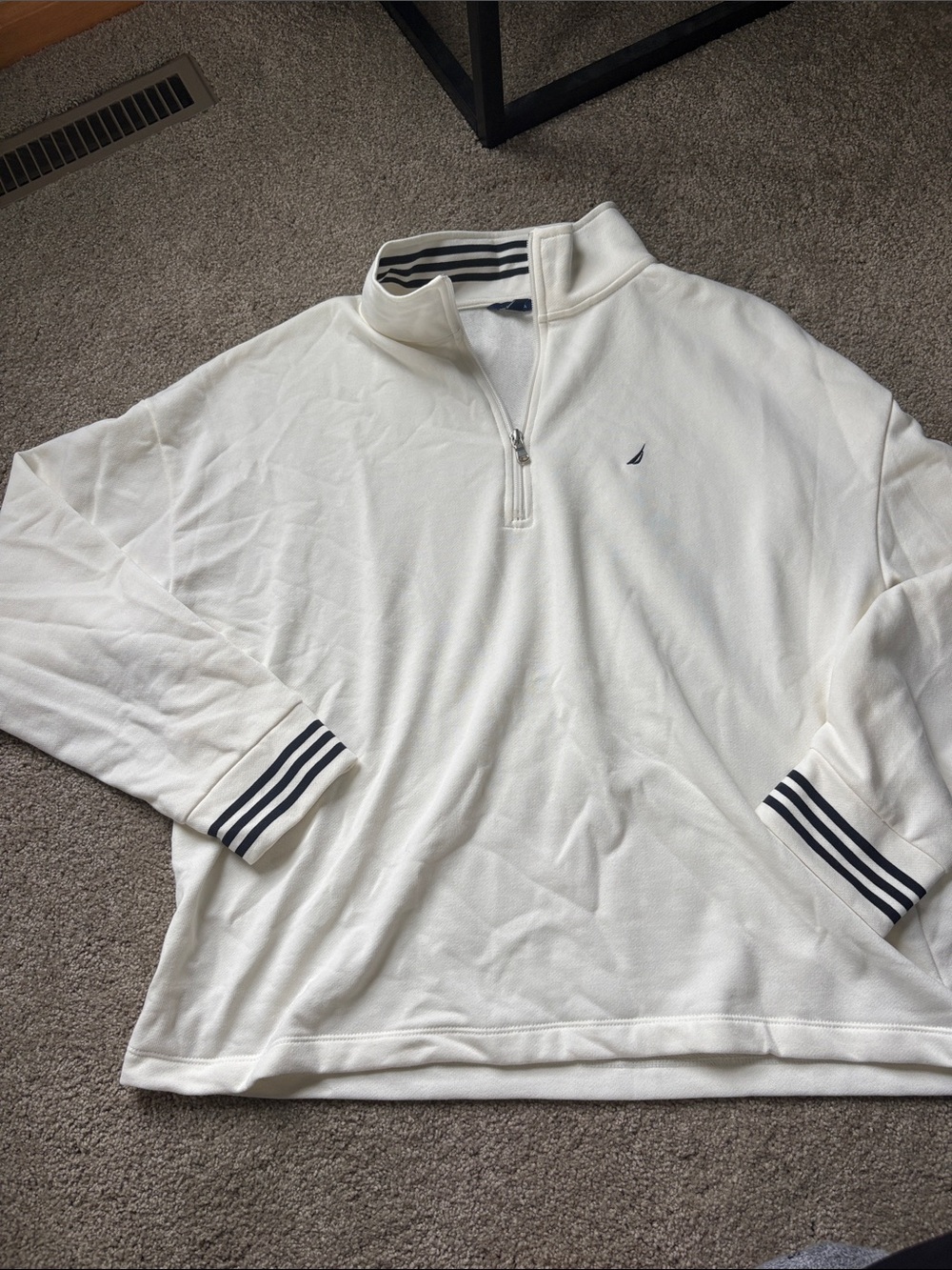 Women’s Quarter-Zip Sweater Pullover - White with Navy Trim